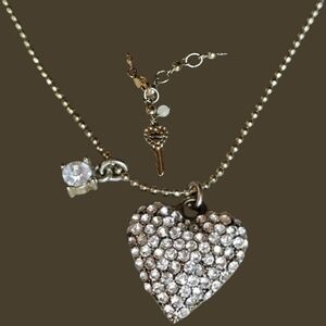 🩷Betsey VINTAGE 🔑 Key Tag Designer Signature Pavé Stone Heart Necklace - GPC